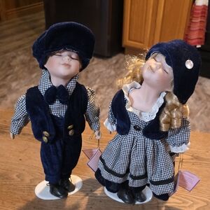 Elegant Blue Velvet Porcelain Doll